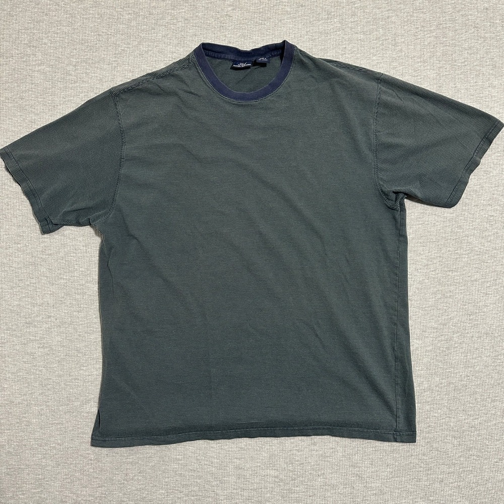 Brooks Brothers 346 Mens Large Green Navy Micro Striped Cotton T-Shirt PH863